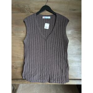 Free People Beach Sweater Vest Women Small Dark Brown Ribbed Knit Sleeveless NWT